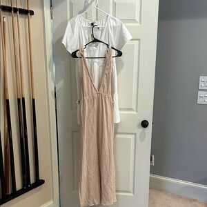 Beige Sleeveless bathing suit coverup/dress. 2 pieces. White dress. Tan is S